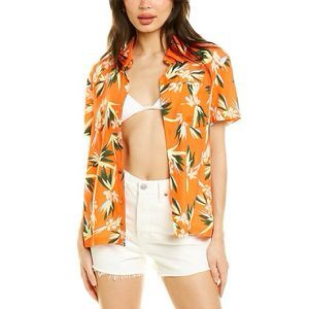 SOLID & STRIPED Orange Floral Button Down Shirt